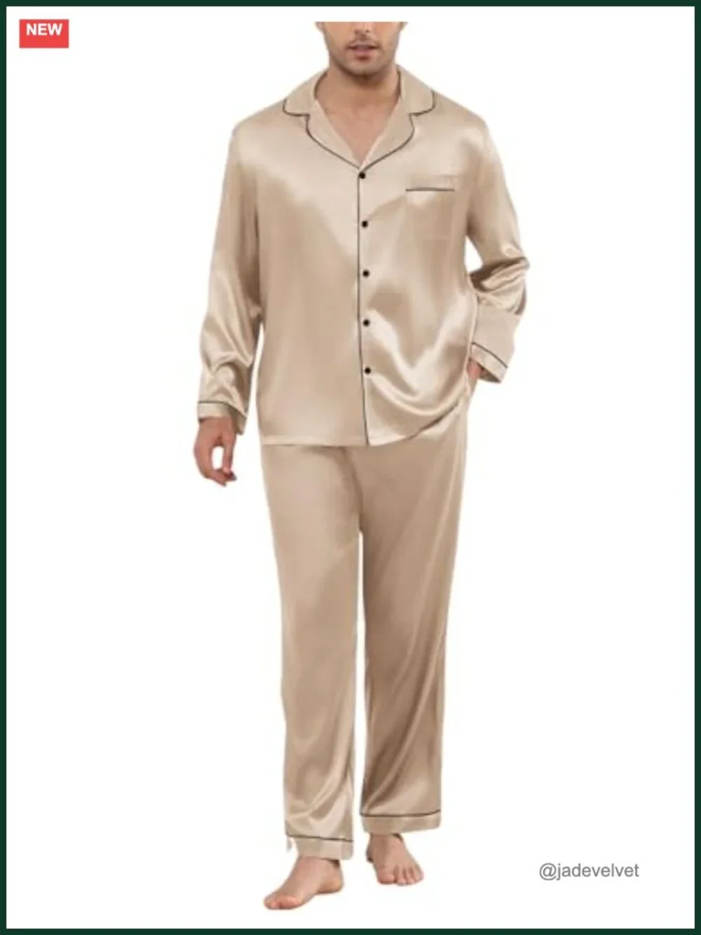 Satin Men's Pajama Set Short Sleeve Button Down Two-Piece Sleepwear with Pockets